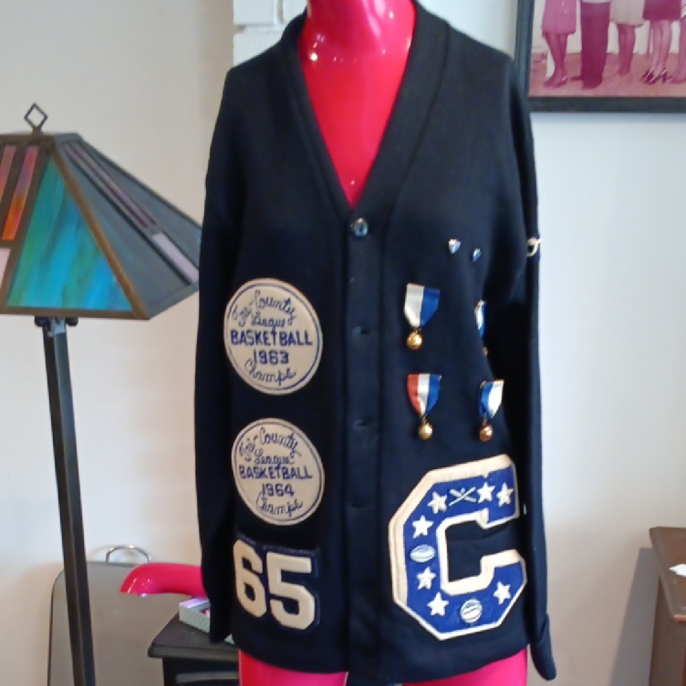 Whiting True Vintage Cardigan Sweater with Unique Vintage Patches.